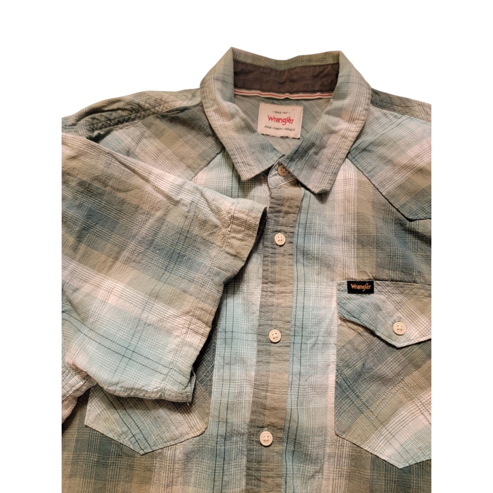 Wrangler Mens Plaid Short Sleeve‎ Western Shirt XL Button Up Casual Outdoors